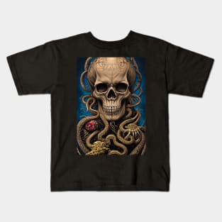 Skull With Gold Ornaments | Gold Skull Artwork | Armored Skull | Dystopian Skull | Skull Wa Kids T-Shirt